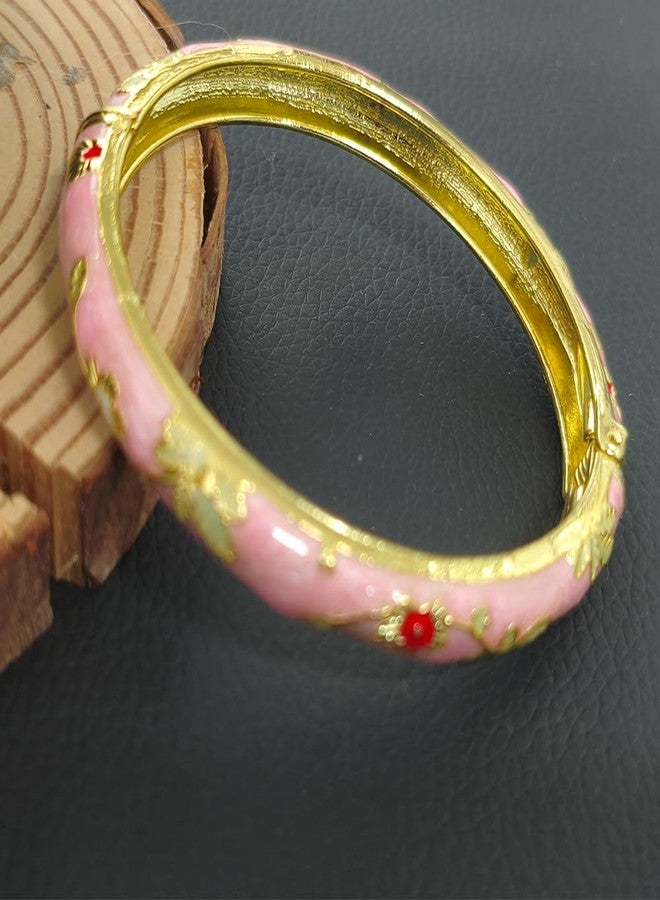 BlingNook Cloisonne Bracelet For Women, Chunky Bangle Trendy Cute Flower Enamel Bangles Multi Tone Engraved Cuff Gold Plated Bracelets Stackable Wife Jewelry Friendship Gift (Blue&Pink Set, One Size) - Image 4